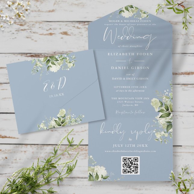 Casamento Formal Código QR em Azul Empoeirado com  (Criador carregado)