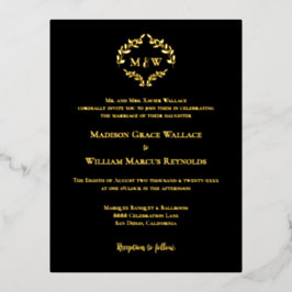 Casamento Formal de Folha de Ouro Negra Monograma