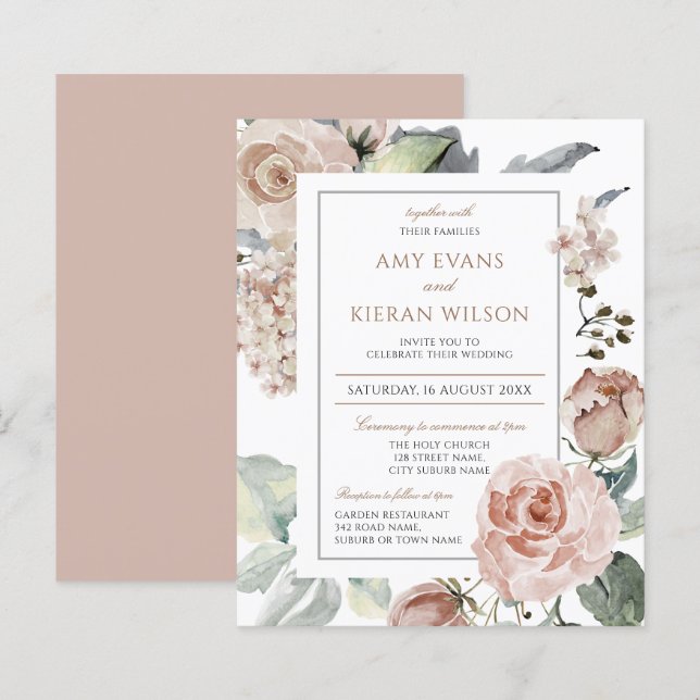 Casamento Formal Elegante Floral Dusty Pink (Frente/Verso)