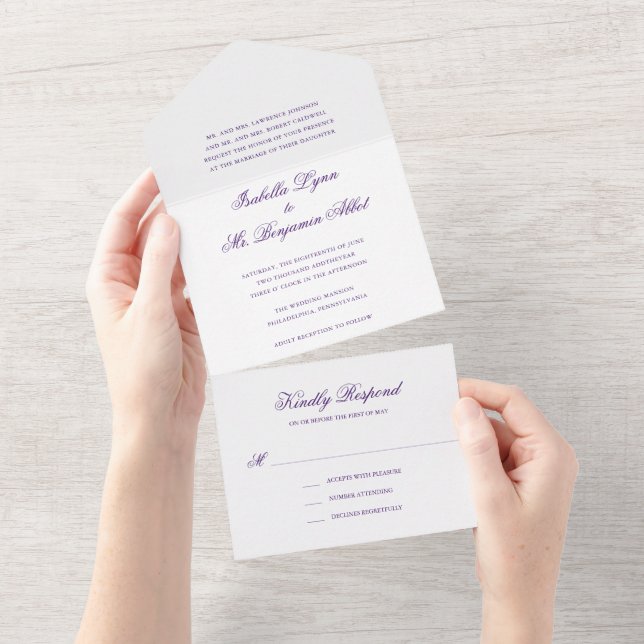 Casamento Formal Elegante Roxo Tradicional (Aba destacável)