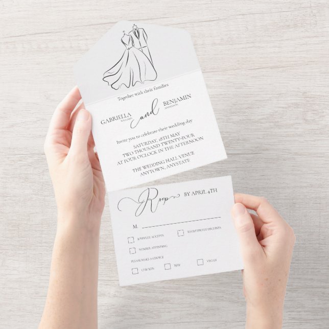 Casamento Formal Minimalista Preto Branco Script (Aba destacável)