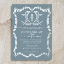 Casamento Formal Regency Vintage Crest Azul Poeire