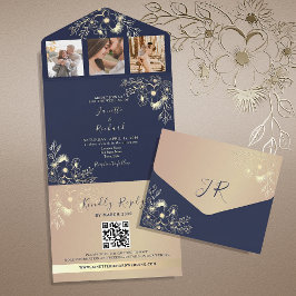 Casamento Foto Código QR Azul Marinho Elegante