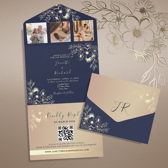 Casamento Foto Código QR Azul Marinho Elegante (Criador carregado)