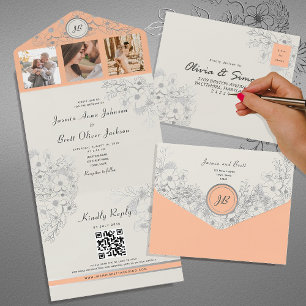 Casamento Foto Floral Pêssego Vintage