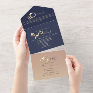 Casamento Fotográfico com Letra Dourada Azul-Marin