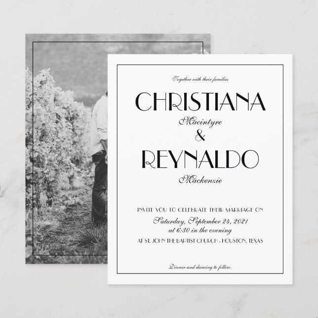 Casamento Fotográfico Deco da Tipografia Elegante  (Frente/Verso)