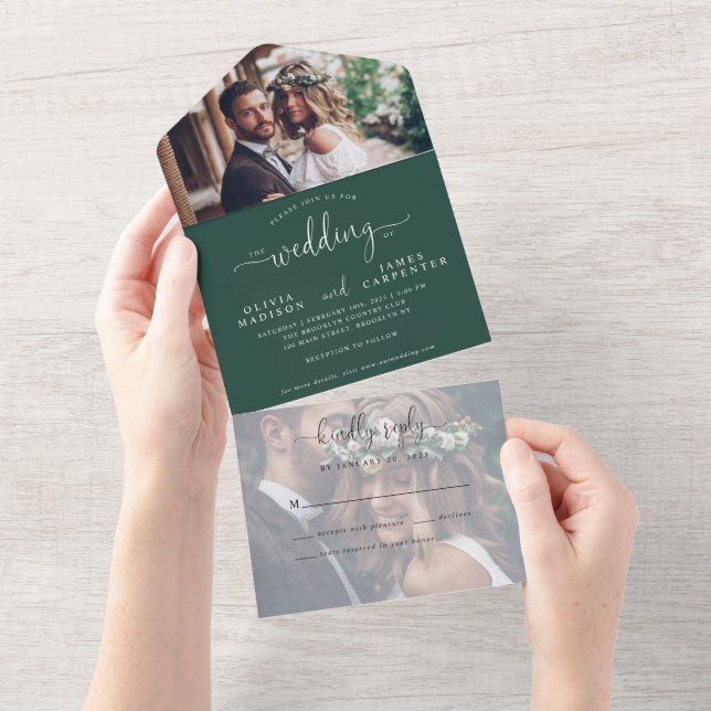 Casamento Fotográfico do Script Elegante Verde Chi (Aba destacável)