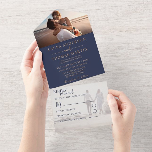 Casamento Fotográfico Elegante em Azul Naval e Dou (Aba destacável)