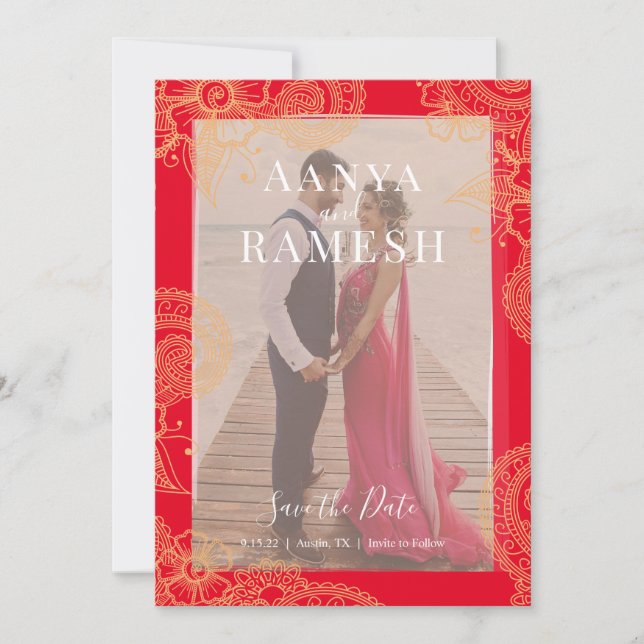 Casamento Fotográfico Mehndi Salve o Convite para  (Frente)