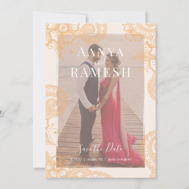 Casamento Fotográfico Mehndi Salve o Convite para  (Frente)