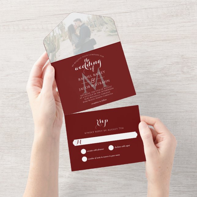 Casamento Fotográfico Simples Monograma Burgundy M (Tearaway)