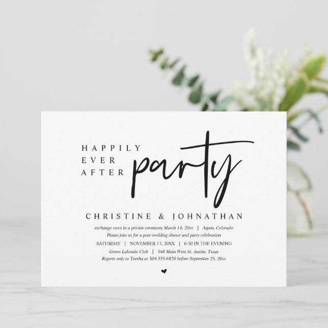Casamento Fuga, Festa Felizes para Sempre Convite (Em pé/Frente)