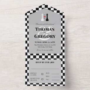Casamento Gay de Peças de Xadrez Black White Kings