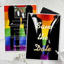 Casamento Gay Moderno Elegante Arco-íris Dourado