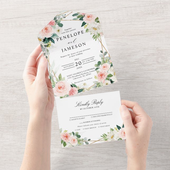 Casamento Geométrico Botânico Floral Cor-de-Rosa E (Tearaway)
