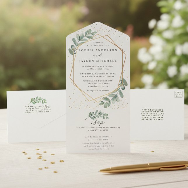 Casamento Geométrico de Folha de Ouro Eucalyptus (Criador carregado)