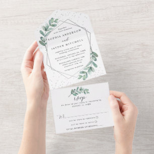 Casamento Geométrico de Folha de Prata Eucalyptus