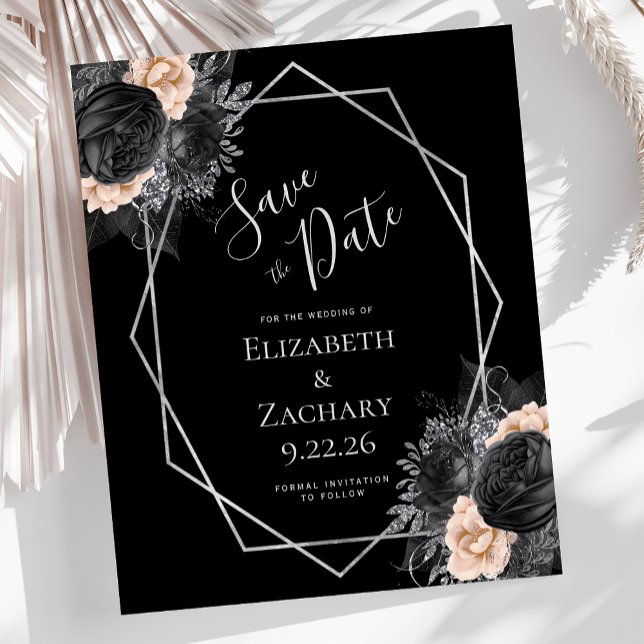 Casamento Geométrico de Prata Floral Preta (Criador carregado)