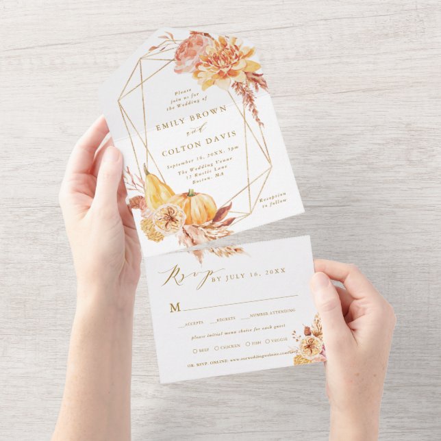 Casamento Geométrico de Pumpkin Floral Rustic Fall (Tearaway)