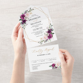 Casamento Geométrico de Rosas Rosa Pinceladas Púrp