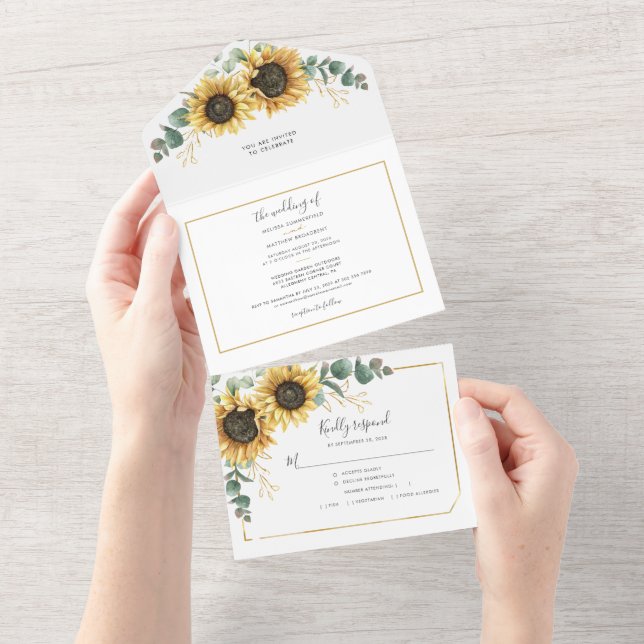 Casamento Geométrico de Sunflower Floral Eucalyptu (Aba destacável)