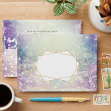 Casamento Geométrico Dourado Azul-Roxo Elegante