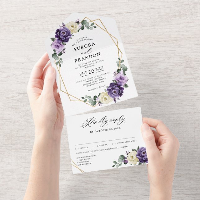 Casamento Geométrico Dourado com Púrpura e marfim (Aba destacável)