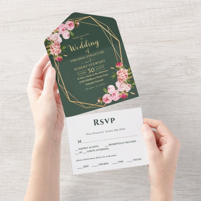 Casamento Geométrico Elegante Esbranquiçado Rosa (Aba destacável)