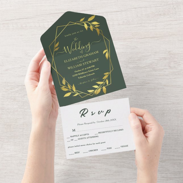 Casamento Geométrico Elegante Verde Real (Aba destacável)
