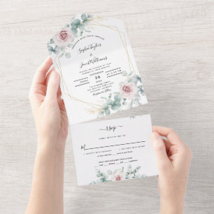 Casamento Geométrico Eucalyptus Floral-Rosa-Blush