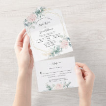 Casamento Geométrico Eucalyptus Floral-Rosa-Blush