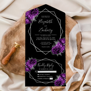 Casamento Geométrico Floral Prata Ameixa Preto