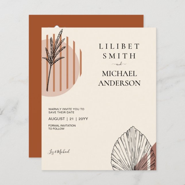 Casamento Geométrico Japandi Abstrato Escandinavo (Frente/Verso)