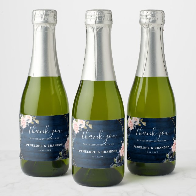 Casamento Geométrico Rustic Wood Marinho Azul Blus (Garrafas)