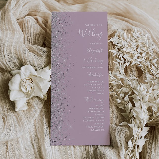 Casamento Glitter Lilás Empoeirado Prateado Modern (Criador carregado)