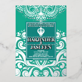 Casamento Glitter Peacock Silver Sikh Anand Karaj