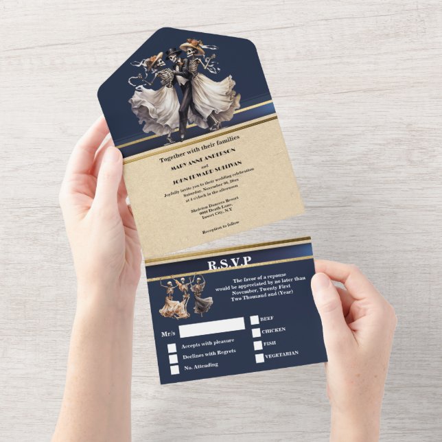 Casamento gótico de noiva de esqueleto azul (Aba destacável)