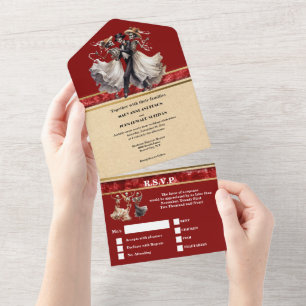 Casamento gótico de noiva de esqueleto vermelho