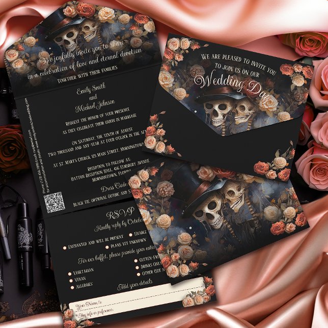 Casamento Gótico Romântico de Esqueletos Beijantes (Criador carregado)
