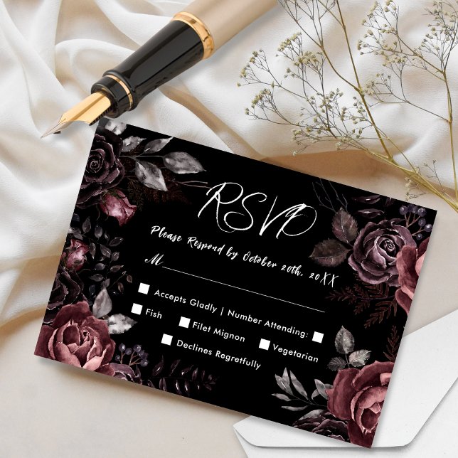 Casamento Gótico RSVP Negro Dark Vintage Floral (Criador carregado)
