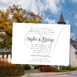 Casamento Grande Monograma Preto em Convites Branc