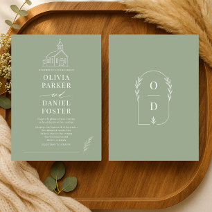 Casamento Igreja Sábio Linha Arte Verde Convite