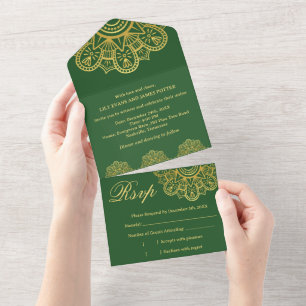 Casamento Indiano Mandala Verde Escuro e Dourado E
