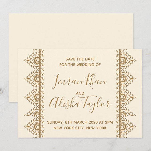 Casamento índio Mehendi Salve a data Convite (Frente/Verso)