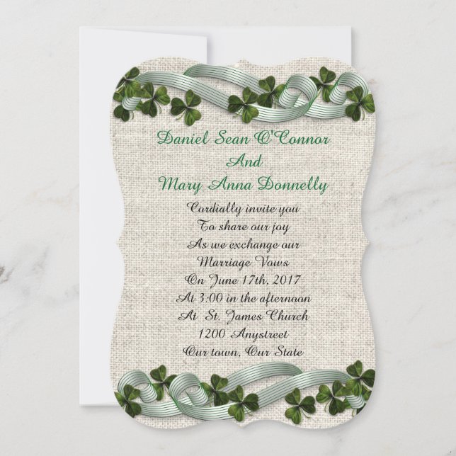 Casamento irlandês Convites linen elegant (Frente)