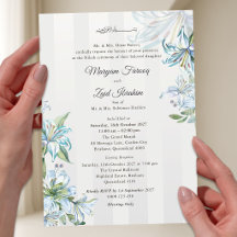 Casamento Islâmico Nikah Lírio em Aquarela Azul & 
