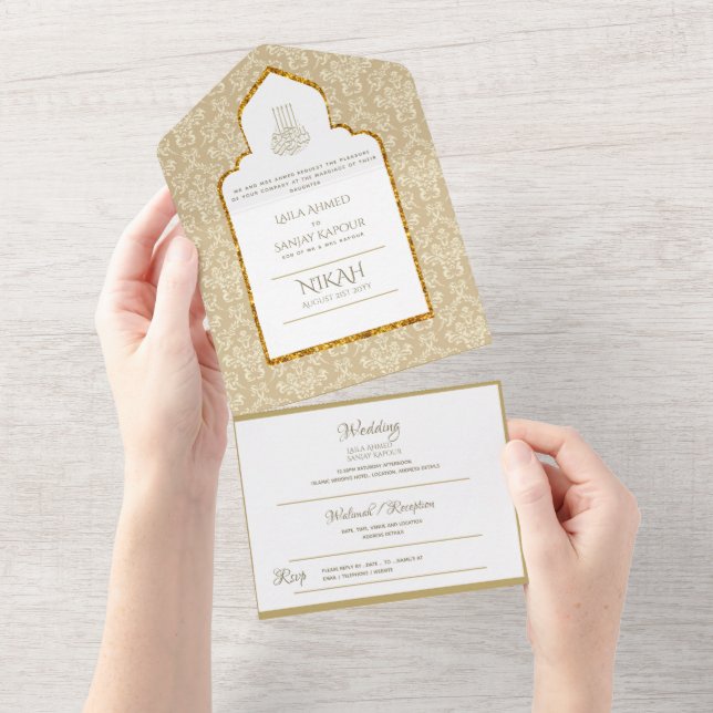 CASAMENTO Islâmico NIKAH WALLIMAH Dourada Damask (Tearaway)
