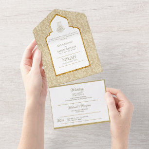 CASAMENTO Islâmico NIKAH WALLIMAH Dourada Damask