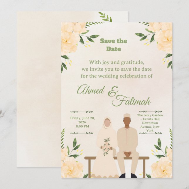 Casamento Islâmico Salve a Data | Desenho Moderno (Frente/Verso)